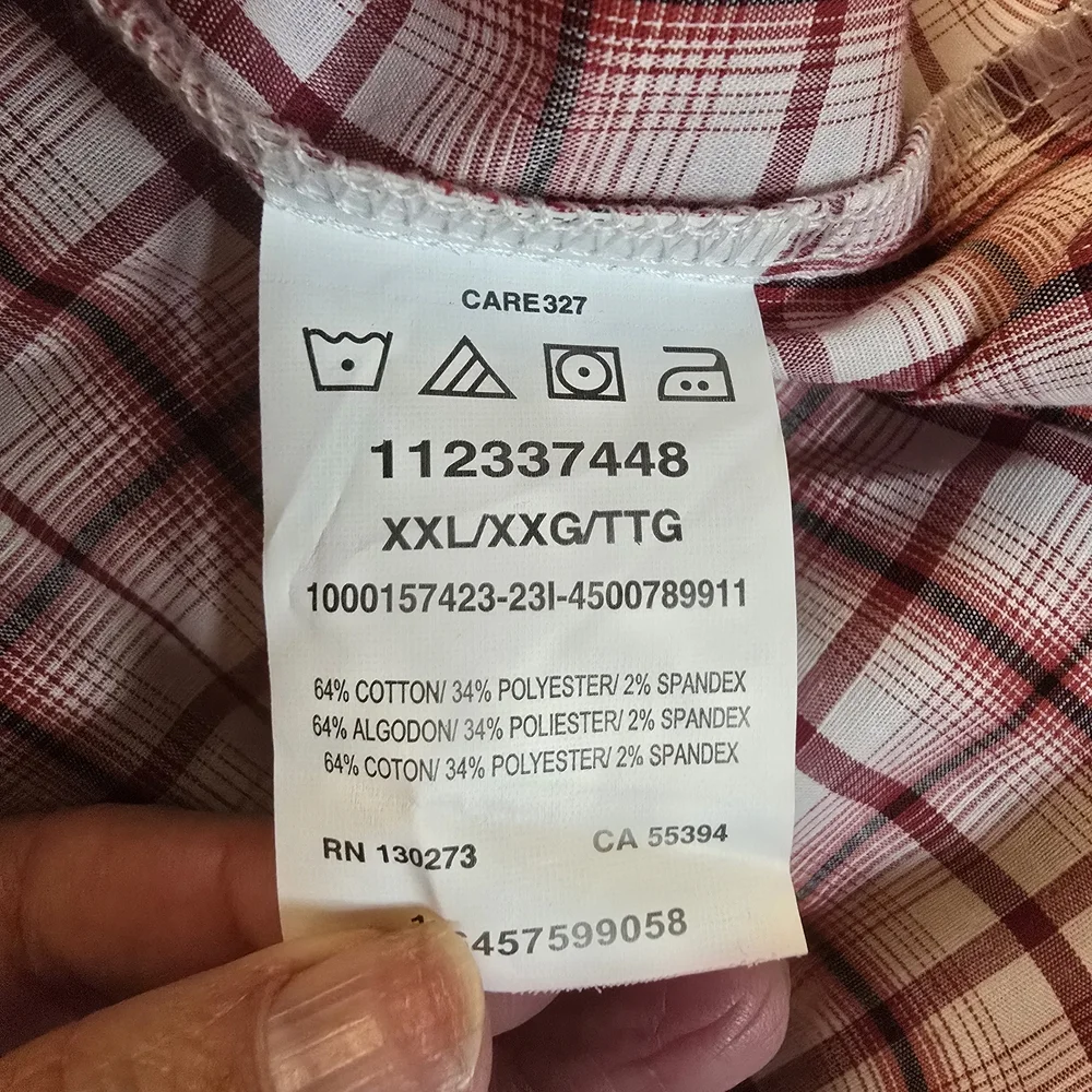 Wrangler Men's Red and White Plaid Button Down Shirt - Picture 5 of 6